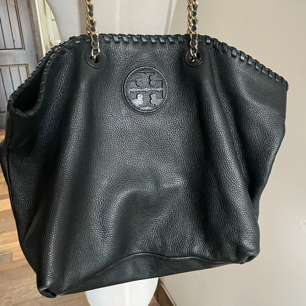 Tory Burch Black Leather Chain Strap Tote